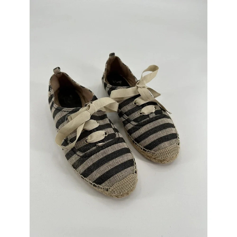 KATE SPADE NEW YORK LIDO Sparkle Striped Lace‎ Up Espadrilles Shoes W's Sz 9